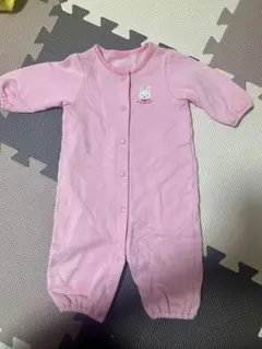 ウサギ刺繍 ピンクロンパース 50-60cm