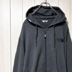 美品 ノースフェイス フルジップパーカー グレー 2XL 刺繍ロゴ