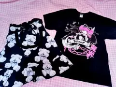 【2点セット】メンヘラチャンTシャツ＆目隠しクマスカート　病みかわコーデ　レアのサムネイル