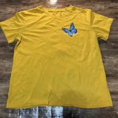 【希少デザイン】US古着 バタフライ Tシャツ 黄色 L 蝶々 バックプリント