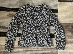 【美品】 UNIQLO 花柄 長袖 ブラウス ブラック Mサイズ 総柄のサムネイル