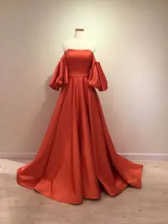 S*.様 オレンジ サテン オフショルダードレス
