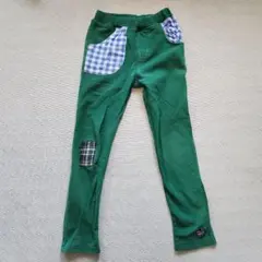 グリーン フィットパンツ チェック柄ポケット付き