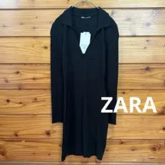 新品☆ZARA ザラ ブラック Ｖネック ワンピース 長袖 ひざ丈