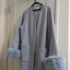 index ライトブルー ファー付きコート