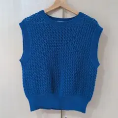 Ray BEAMS 青 レース編み ノースリーブニットベスト