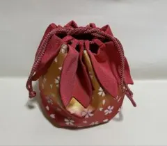 桜模様の巾着型和装用バッグ