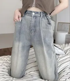 ウエストホック デニムパンツ ダークブルー