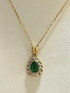 K18YG刻印あり天然エメラルペンダント0.55 ct ダイヤ0.26ct