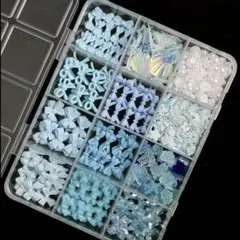 水色 青ネイルパーツセット リボン 花 デコレーション 12種類入り まとめ売り