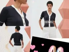 HERMES 半袖ニット カーディガン 38 ネイビー ホワイト - メルカリ