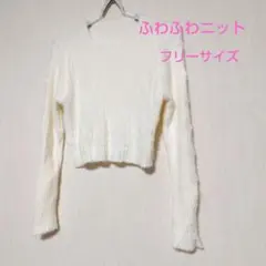 アイボリー クロップドニット 長袖