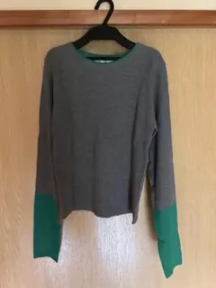 Rose Farm リブ編み長袖Tシャツ グレー/グリーン・ホワイト/ブルー