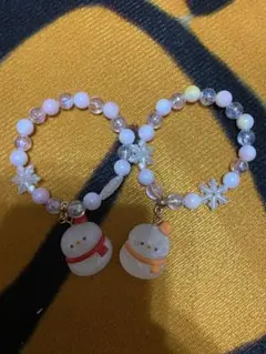 雪だるまチャーム付きブレスレット2個セット　オレンジ　赤　まとめ売り　お得