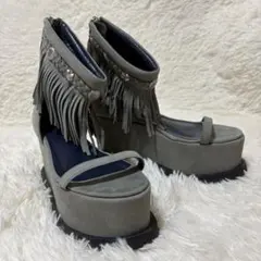 【極美品】sacai フリンジ付き ウェッジソールサンダル 36 スエード 希少のサムネイル