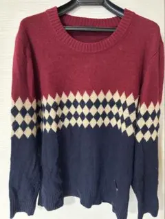 バーバリーブラックレーベル ！ニット　セーター　ダイヤ柄　ロゴプレート