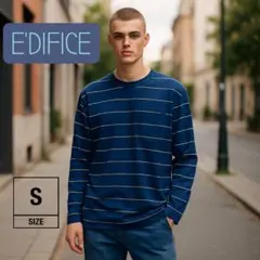 【美品】EDIFICE コットン ボーダー 長袖 ユニセックス 紺 S