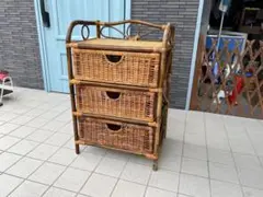 ラタン 籐 3段棚 オープンラック ブラウン
