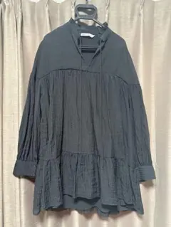 ZARA フリルネック ティアードチュニック ブラック