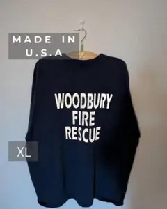 90s USA製 フルーツオブザルーム XL リフレクター Tシャツ 紺 消防