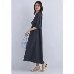 グリーンレーベル ソデボリューム ワンピース ネイビー 半袖 フリーサイズ