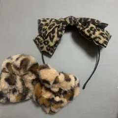 ヒョウ柄 カチューシャ＆シュシュ2個