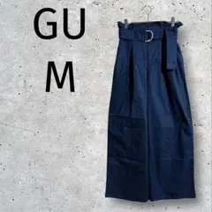 GU◆ 高腰寬管褲 M 附腰帶 辦公室休閒風