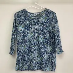 ネイビー系花柄 七分袖カットソー　M〜L