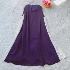 ノースリーブ ロングワンピース 【M】紫と白　Aライン フェミニン