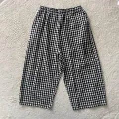 美品】N/L ギンガムチェック ワイドパンツ クロップド 綿麻 リネン涼しい2