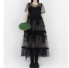 【試着のみ】Sugar Mist シュガーミスト チュールワンピース ブラックM