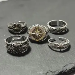 【お得な5点セット！】ヴィンテージリング アクセサリー メンズ シルバー