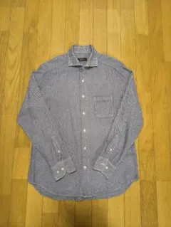 189.CHRISTIAN ORANI メンズ長袖シャツ ブルーグレー ドット柄