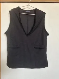 黒 フリンジ付き Vネック ベスト