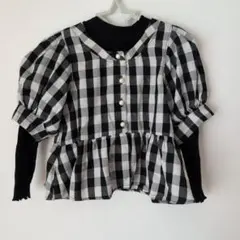 チェック柄パフスリーブトップス 120サイズ　オケージョン　プティマイン