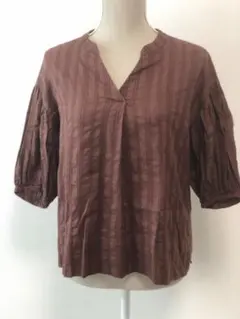 ナノユニバース　ストライプ刺繍ボリュームスリーブブラウス　トップス　38