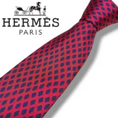 HERMES エルメス ネクタイ 総柄 レッド×ネイビー シルクネクタイ