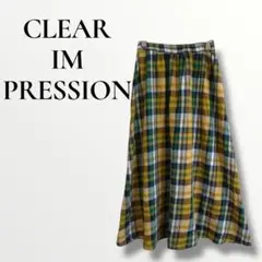 CLEAR クリアインプレッション　チェック柄フレアロングスカート　S 黄色のサムネイル