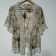 titty&Co シフォン花柄カーディガン　縁取りレース　シアー　ジレボレロのサムネイル