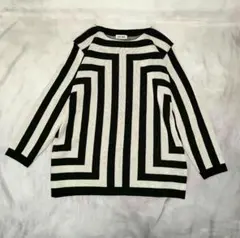 japanese label デザインニット セーター 総柄 幾何学模様 白×黒