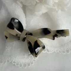 大人可愛い　べっこう風　リボン　ヘアクリップ　ヘアピン／ベージュ アセテート