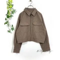 GU チェッククロップドシャツジャケット(L) ブルゾン L ジップアップ