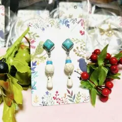 ハンドメイド ターコイズビーズ ピアス