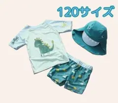 最終値下げ！120cm 恐竜柄 セットアップ水着 ラッシュガード帽子付き