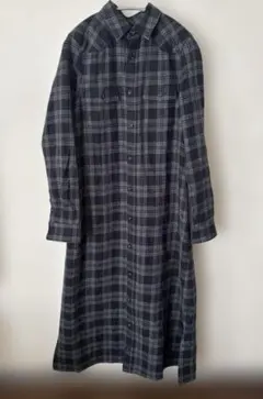 グレー系チェック 長袖シャツワンピース　38