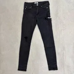 GYDA SIDE RIPPED カラー スキニー S ブラック デニム