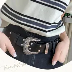 ベルト　スタッズ風 Y2K メタルアクセント　１0３ｃｍ　グランジ