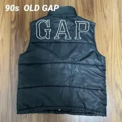 古着 90s GAP 中綿ベスト 黒 M ロゴ 刺繍 オールドギャップ