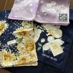 미사용 HANAE MORI ハンカチ3枚 レース 刺繍 雪月花 ハナエモリ