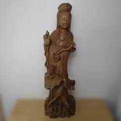 木彫り 観音菩薩像 仏像 オブジェ 約61cm